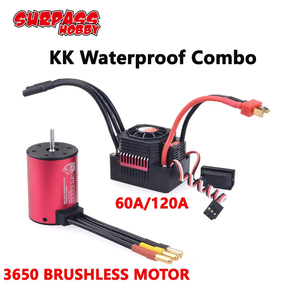 

Surpass Hobby KK Waterproof Combo 3650 7700/6900/4500/3600/3100KV Brushless Motor w/ 60A/120A ESC T/XT60 Plug For 1/10 RC Car