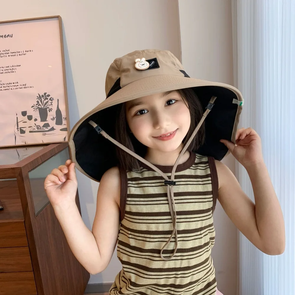 

Casual Big Brim Children's Sun Hat Sun-Shade UV Protection Fisherman Hats Breathable Kids Beach Caps Spring and Summer