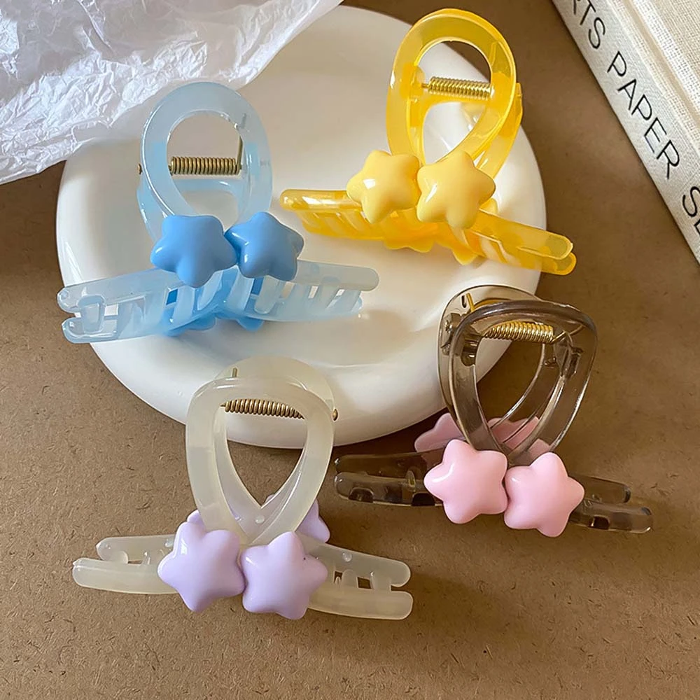 Kawaii Side Clip Cartoon Star Hair Claw Barrettes Acrylic Korean Shark Clip Cute Hairpin Headwear Hair Grab Clip Travel