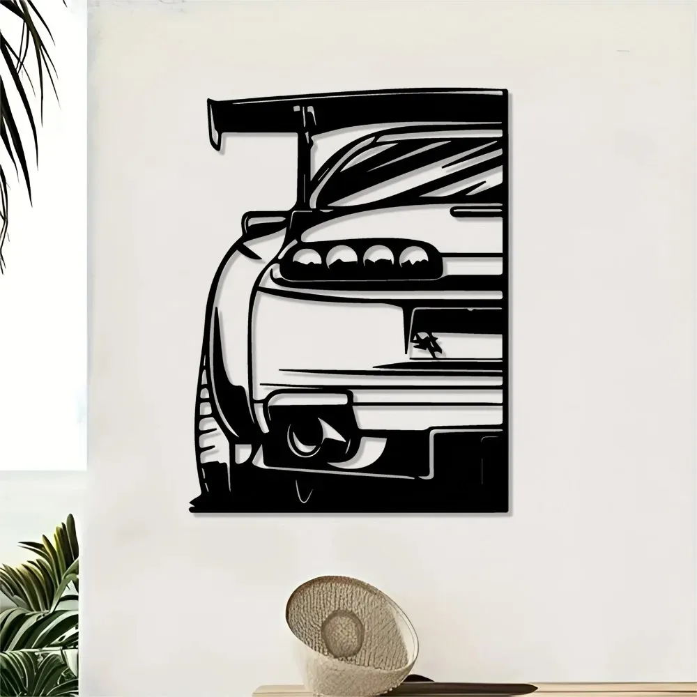 Vintage Racing Car Metal Wall Art, 2D Flat Laser Cut Retro Vehicle Silhouette Sculpture, Classic Retro Style