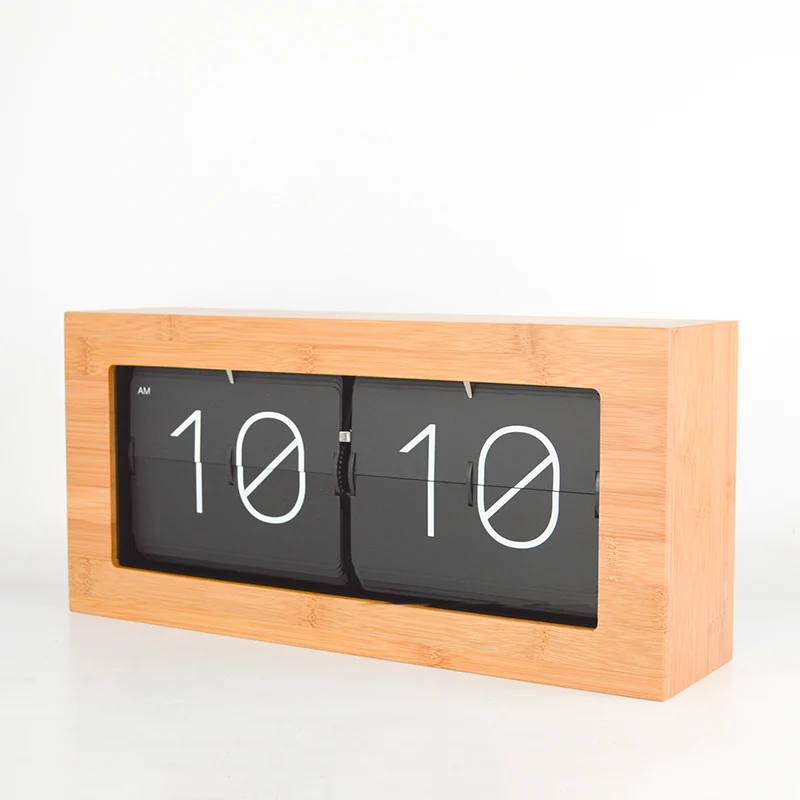 Bamboo Wood Flip Clock Automatic Creative Table Desk Clock Living Room Retro Table Watch Clocks Office Horloge Home Decor Gift