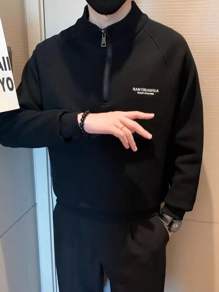 

Однотонный мужской пуловер с воротником-стойкой, алфавит, эмо, простые забавные свободные эстетические топы, пастельные цвета, S, хлопковые толстовки для мужчин