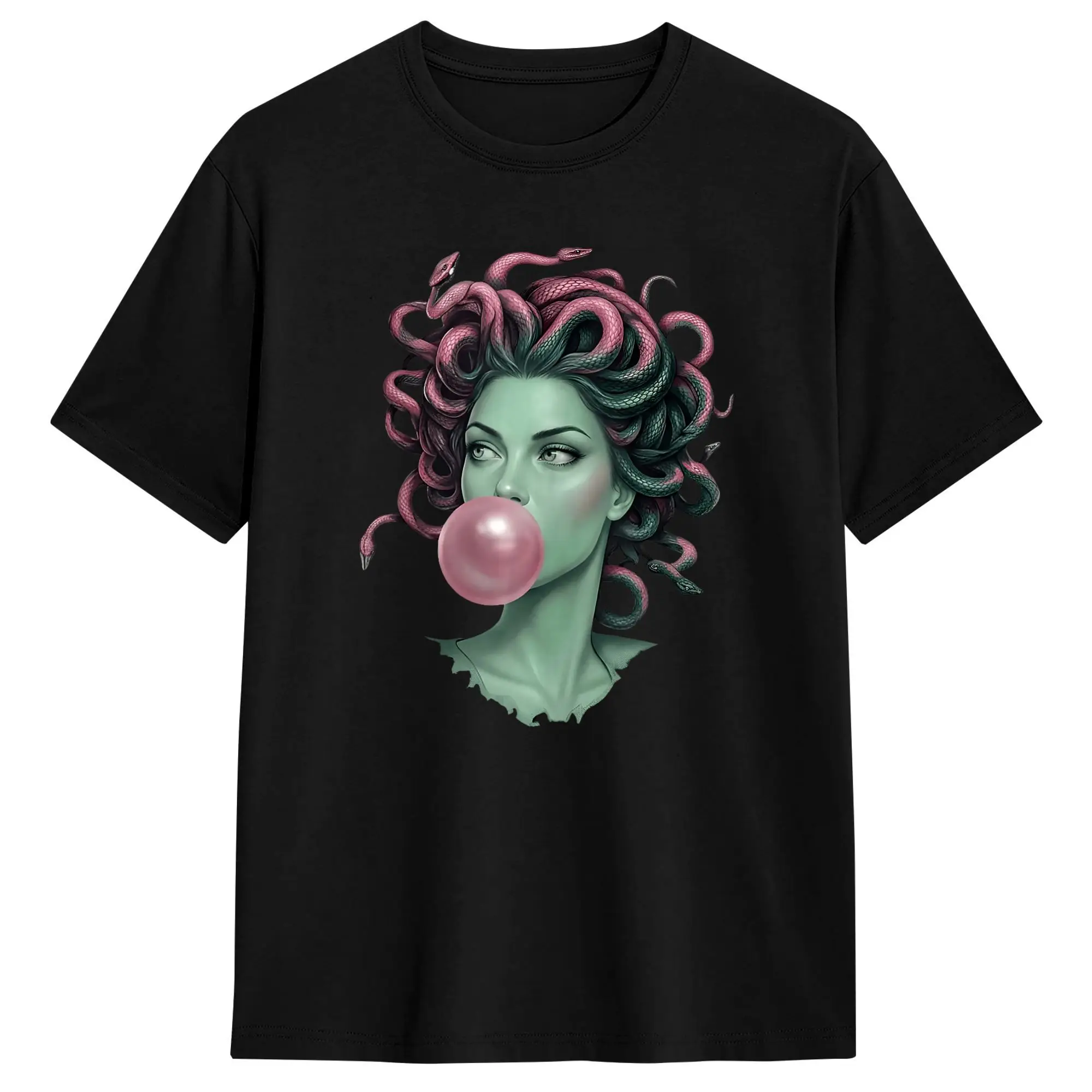 Medusa Bubblegum Mythological Snake Hair Goddess Feminist T-Shirt Summer Leisure T-Shirts Men 100% Cotton O-Neck Oversize Tees