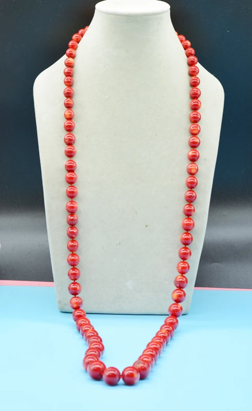 

Exquisite coral necklace. 10-18MM natural red coral round bead necklace. Classic African Chief Lady Jewelry 42"