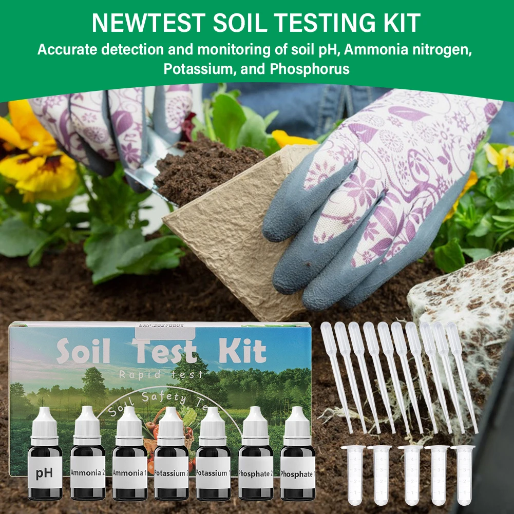 업그레이드된 4 in 1 토양 테스트 키트 액체 PH NPK 토양 측정기 질소 인 칼륨 토양 테스트 감지기 정원 농장 7 병