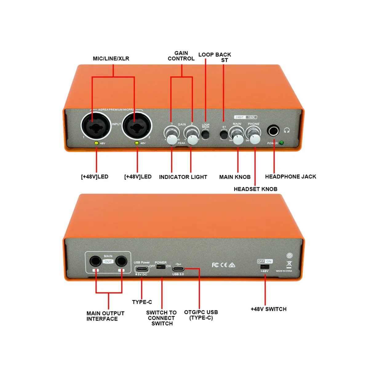 

EM-02 Audio Interface Sound Card Electric Guitar Live Recording Professional Sound Card for Studio,Singing Sound Mixer