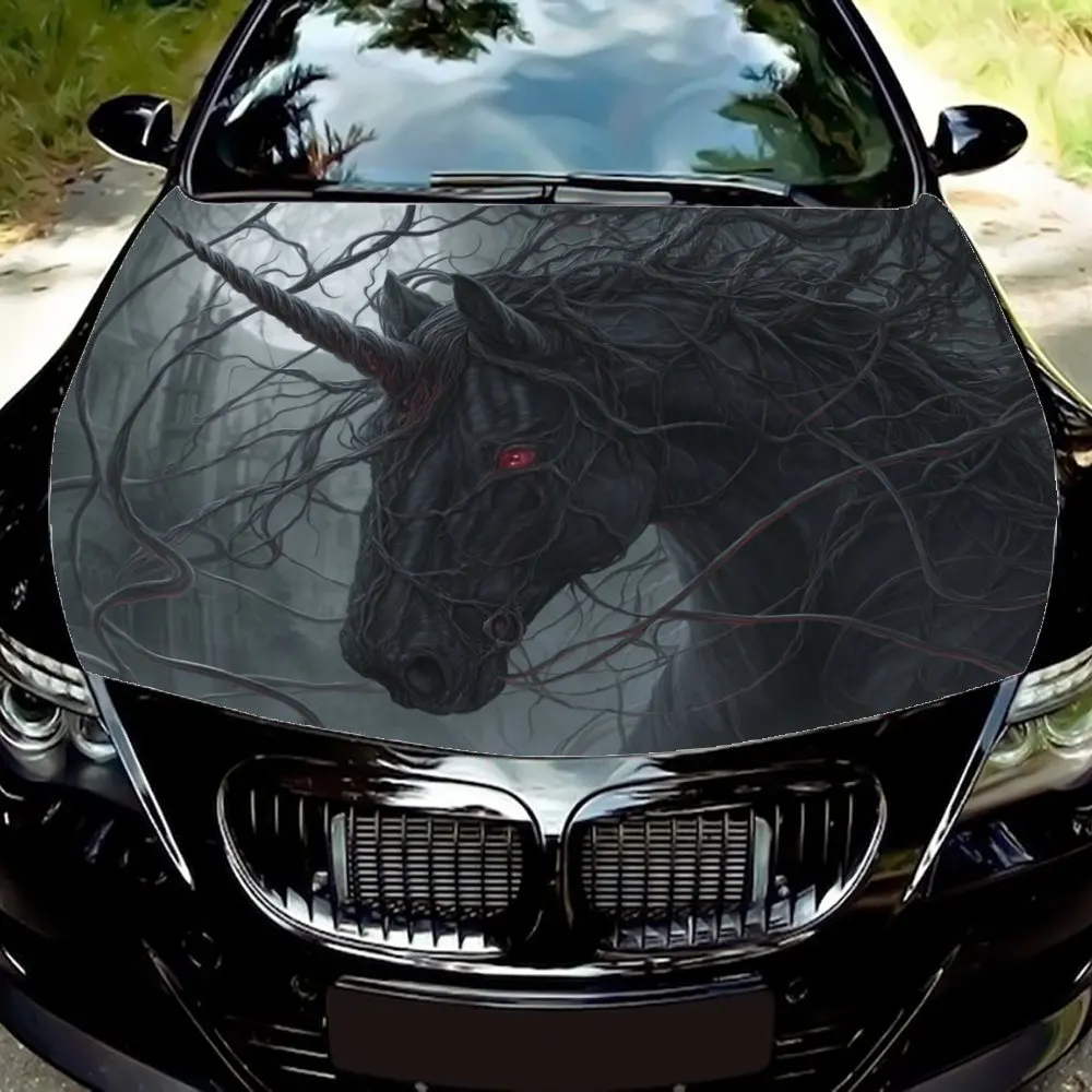 

Виниловая наклейка на капот автомобиля «Ночной единорог и ночной замок», универсальная наклейка на крышку двигателя, прочный бумажный материал, защитный файл