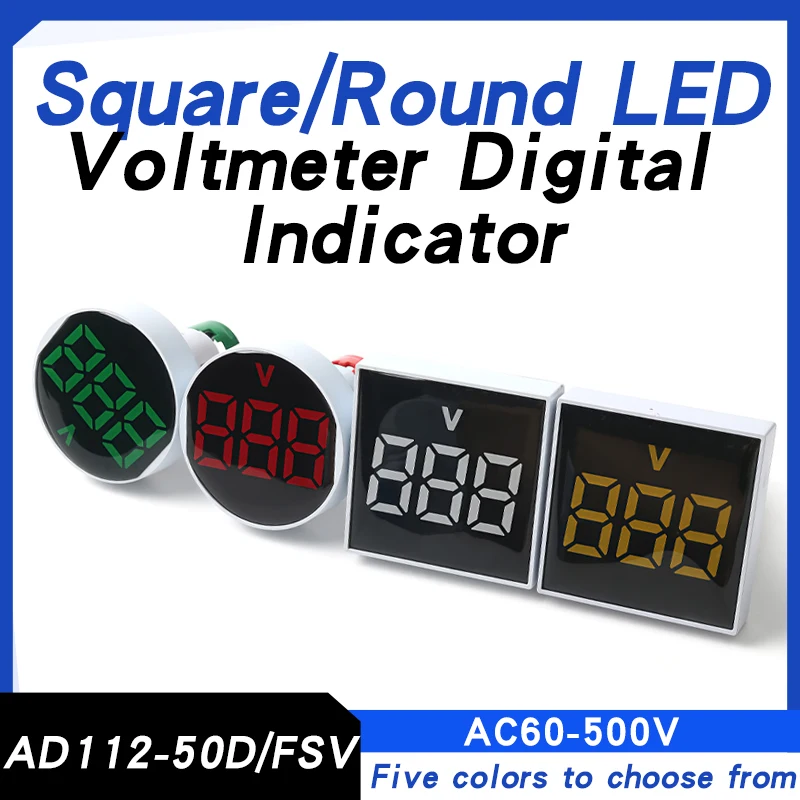 Lampu LED, Voltmeter Area besar 22MM, indikator Digital, Monitor AV60-500V, indikator daya LED, lampu Pilot, tampilan lampu AD112-50D/FVA