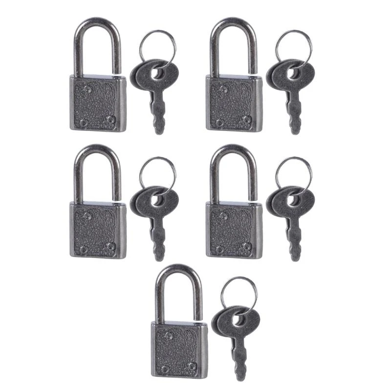 652F 5Pcs Vintage Metal Lock Zincs Alloy Padlock Small Luggage Box Key Lock Notebook Safety Lock Home Hardware