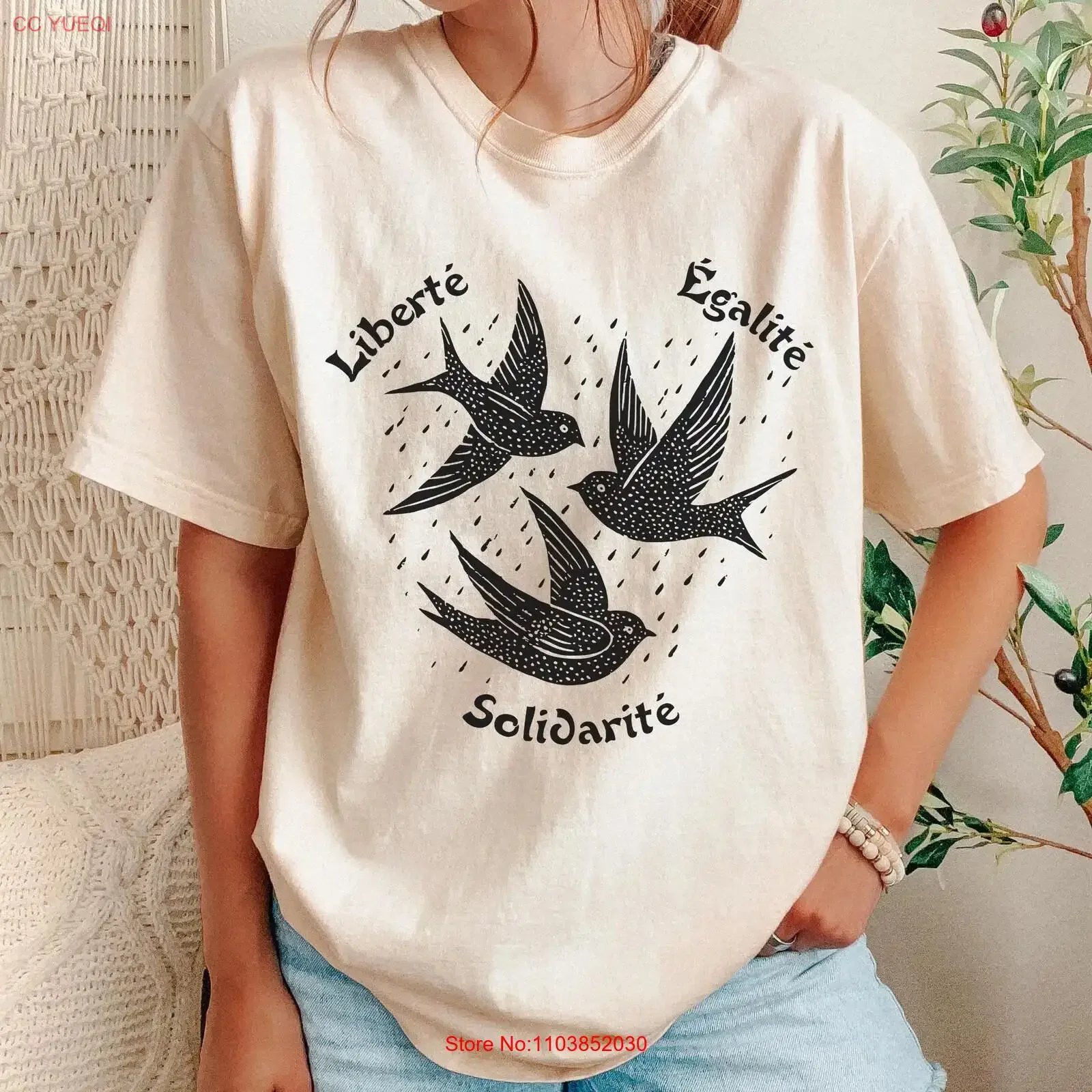 Camiseta Liberté Égalité Solidarité, Ropa Vintage Lavada Informal con Estampado de Libertad, Igualdad y Solidaridad, Activista, Feminista, Justicia Social