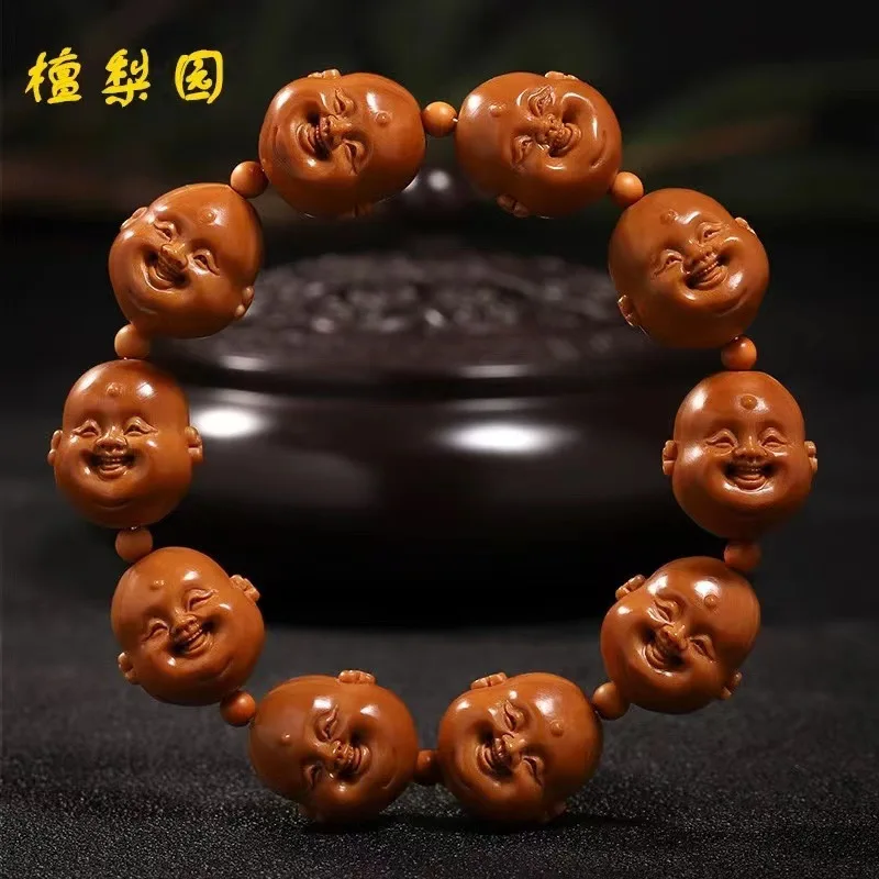 Olive Nut Iron Core Very Happy Handmade Stone Carving Cute Maitreya Smiling Face Men and Women Bracelet