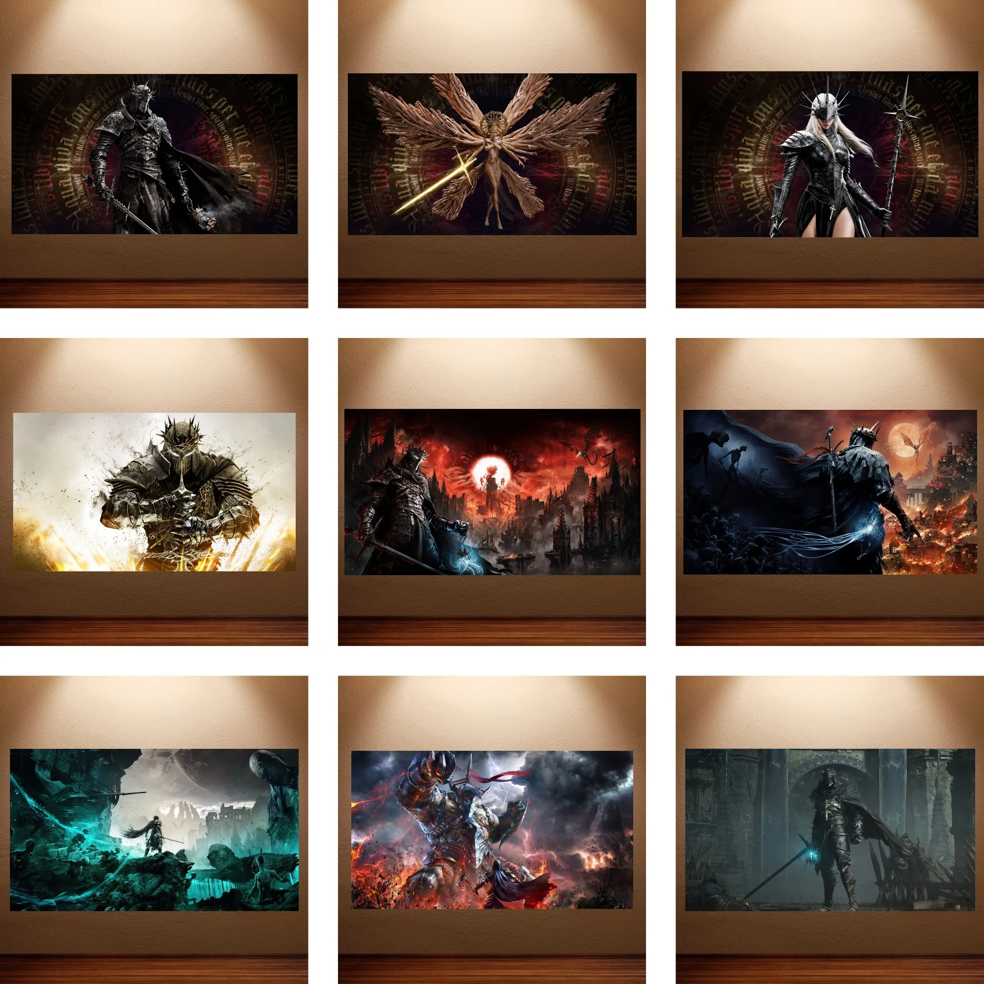 Lords of The Fallen Posters Canvas Wall Art Dark Fantasy Knight & Angel Art Prints Wall Decor for Bedroom Gaming Room & Man Cave