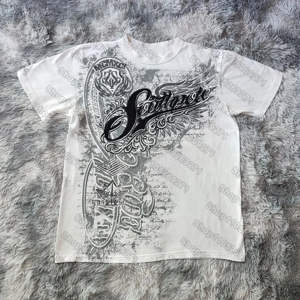 Hip Hop T-Shirt Streetwear Women Vintage Graphic American Style Fashion Baggy Pure Tops Leisure Couple Short Sleeves Clothing