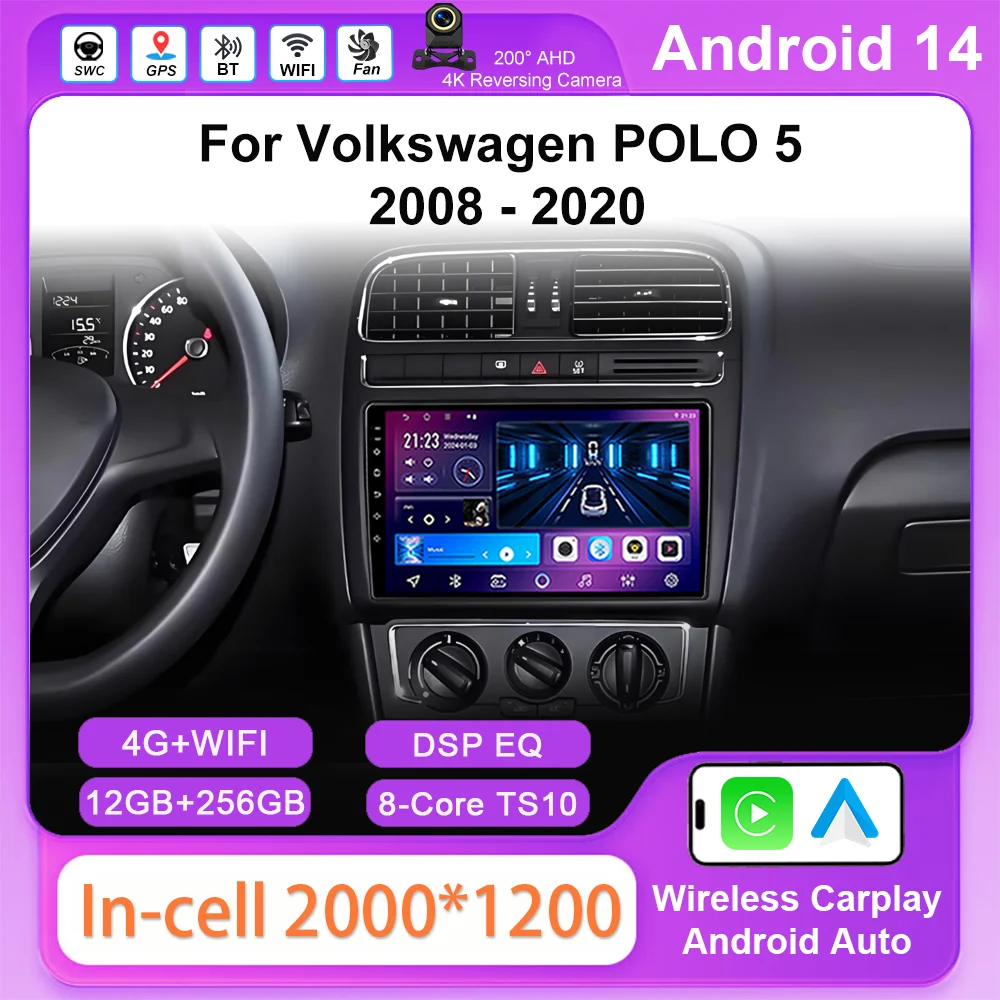 

Android 14 Car For Volkswagen POLO 5 2008 - 2020 Auto Radio Stereo Multimidia Video Player GPS Navigation 4G Carplay NO 2DIN DVD