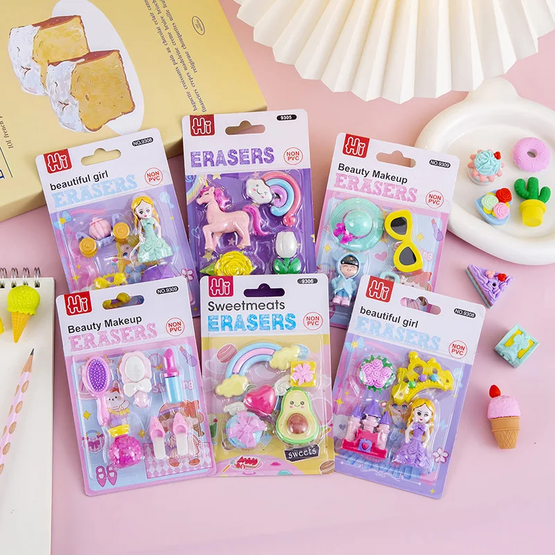 Kawaii Unicorn Princess Ice Cream Student Stationery School Office Supplies Children Removable Pencil Eraser