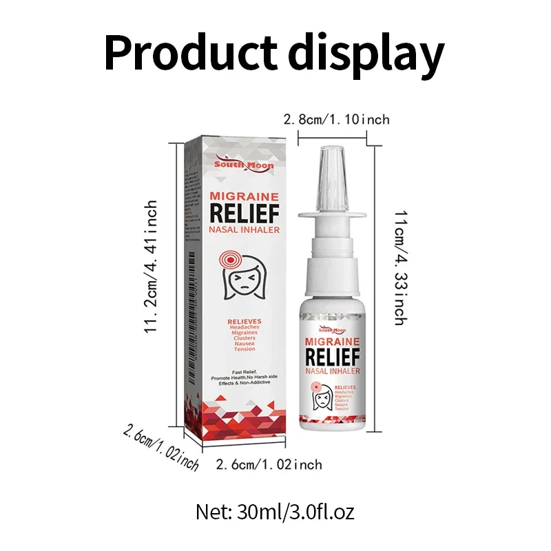 Headache Migraine Relief  Nasal Inhaler Head Pain Treatment Spray Dizziness Nerve Pain Relax Soothing Nose Care Medicine