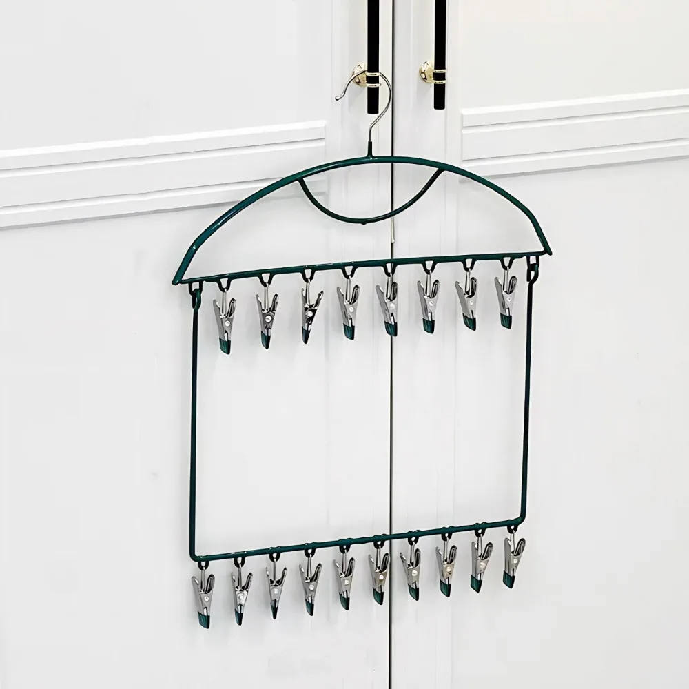 

18 Clips Socks Drying Rack Large Capacity Folding Multi-clip Sock Drying Hanger Windproof Space Saving Hanging Clothes Hanger