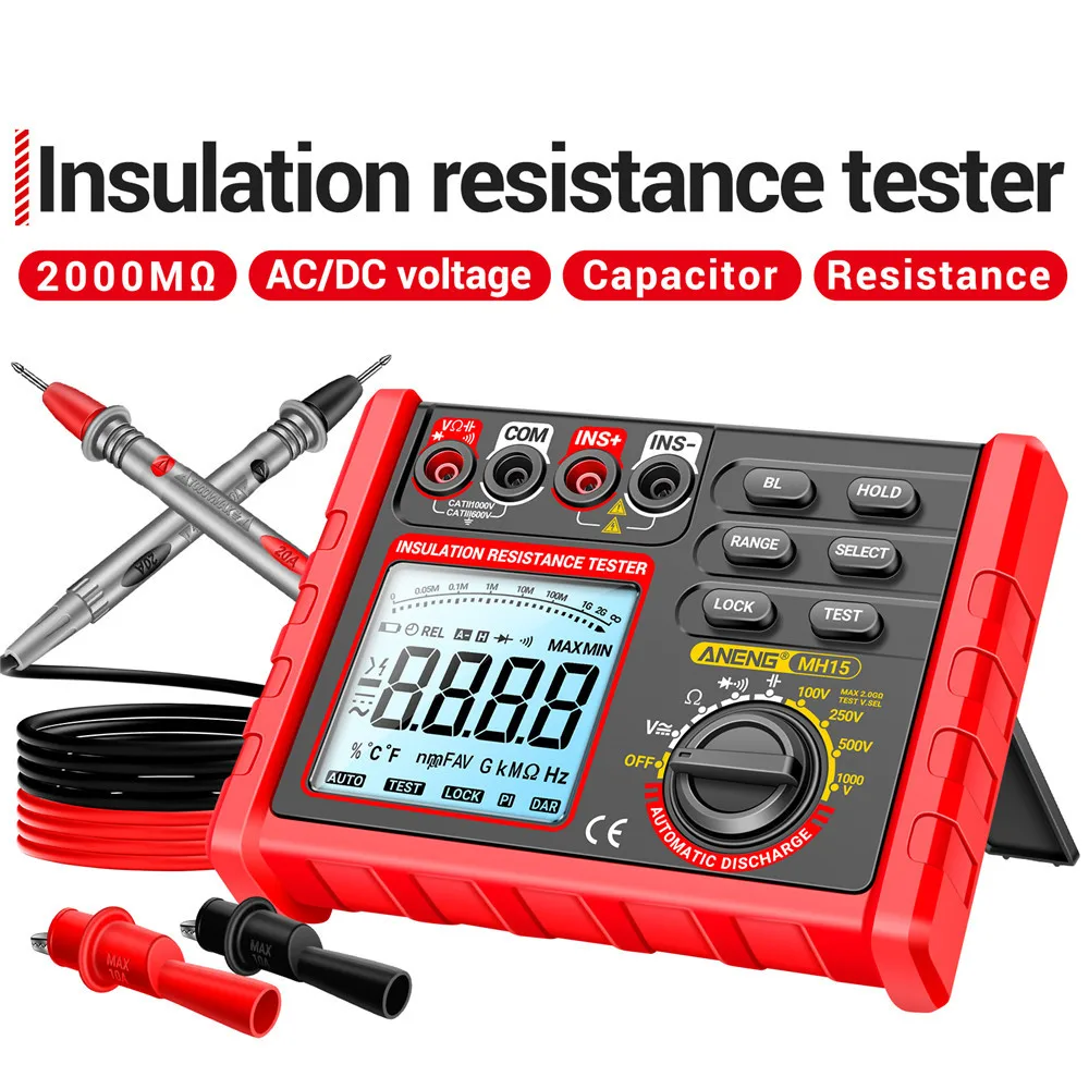 MH15 Insulation Resistance Tester Digital Megohmmeter AC/DC Voltage 0-750V/1000V Capacitance 0-60mF High Accuracy Multimeter