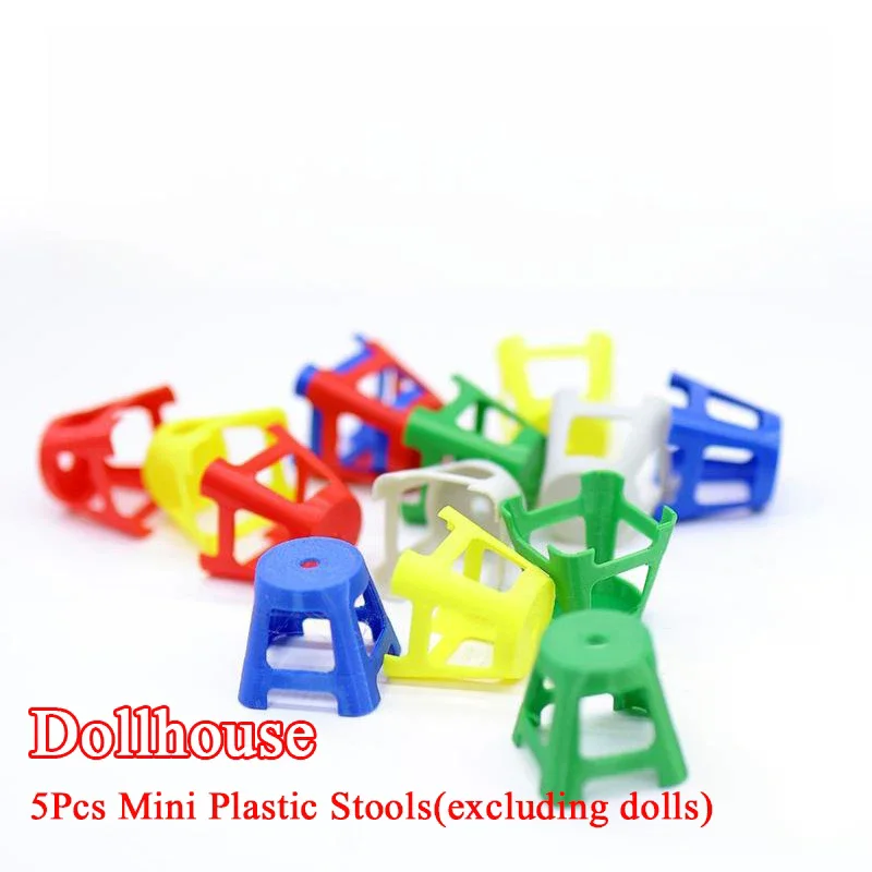 Set di 5 Mini Sgabelli in Plastica, Modellini di Sedie in Scala 1/12, Arredamento per Casa delle Bambole, Giocattolo per Bambini