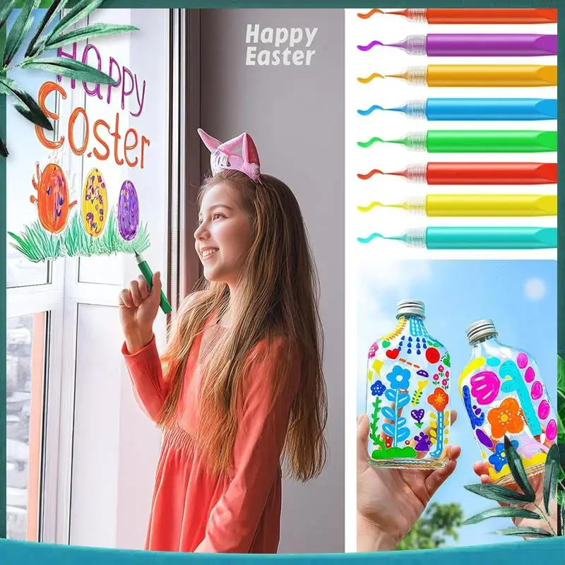 (NEW) 48 Pcs Suncatcher Paint Pens For Kids Stained Glass Window Art Paint Pens Suncatcher Paint Crafts Sets For Kids