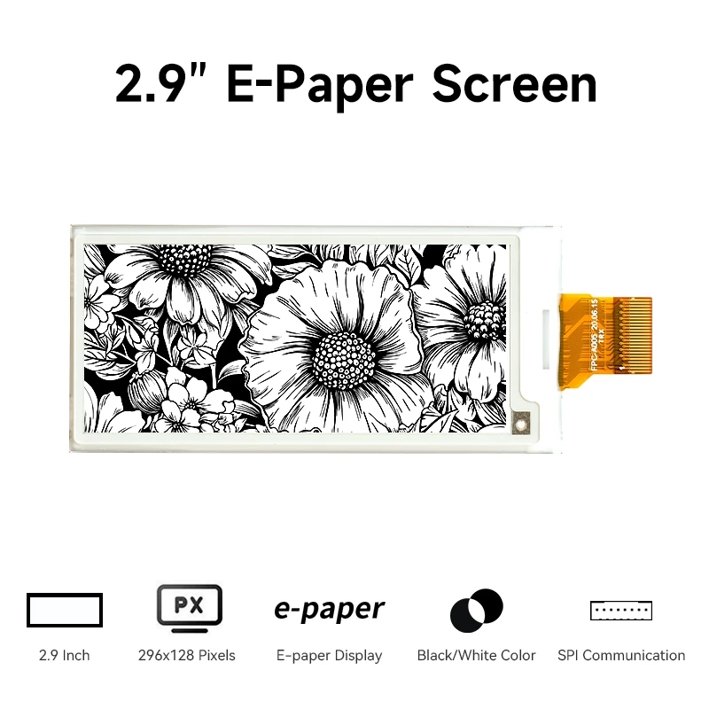 2.9 inch E-paper Display Module 128*296 E-Ink Display Black/White Color SSD1683 with SPI Communication Suitable for Shelt Labels