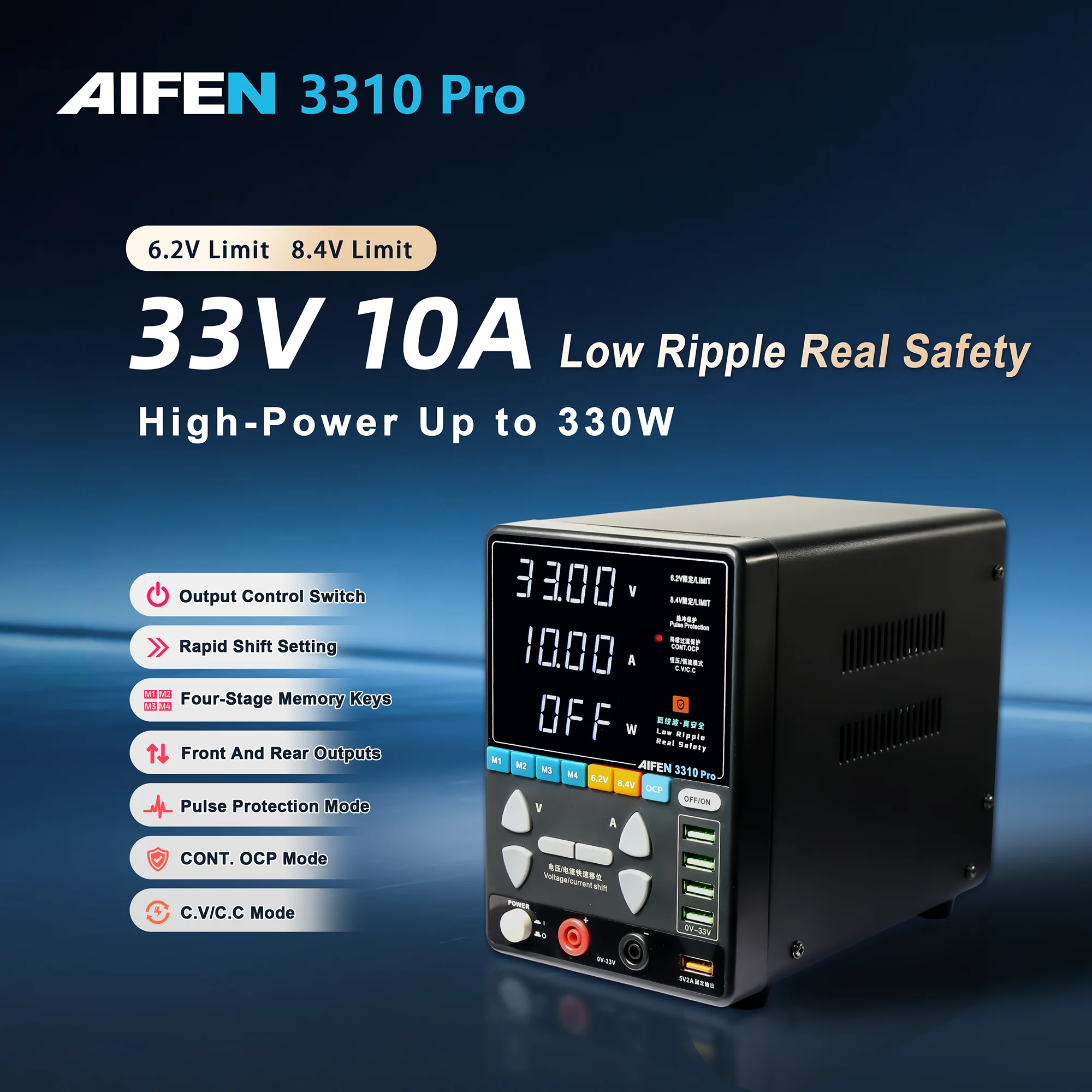 

3310PRO Power Supply 33V/10A High Power 330W Low Ripple Pulse Protection High Precision Adjustable Switching DC Power