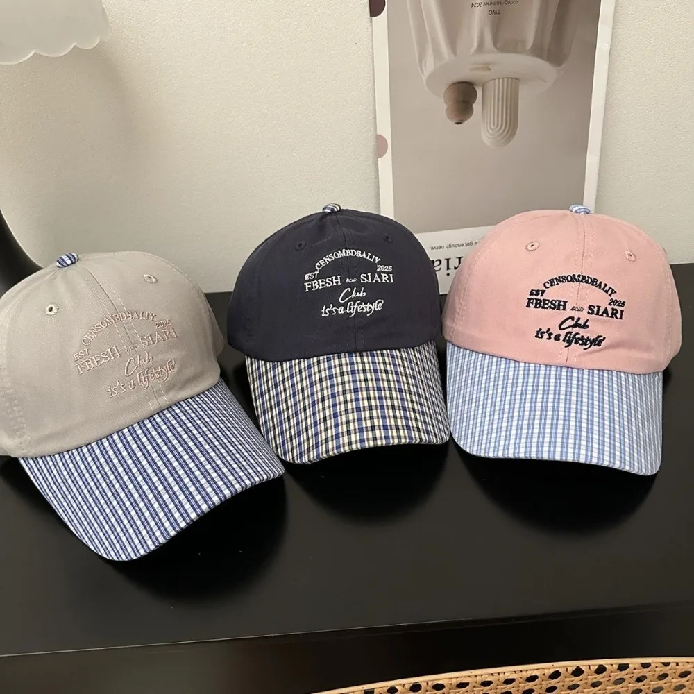 

Модная корейская бейсбольная кепка в клетку, весна-лето, фуражка с вышивкой букв и козырьком, женская кепка Snapback