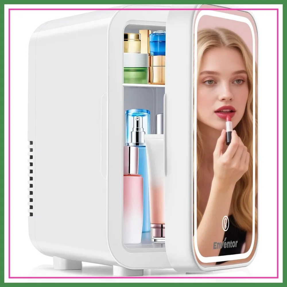 

Mini Skincare Fridge 6L, Compact Beauty Cooler for Bedroom with LED Mirror, Portable for Dorm Office Car White