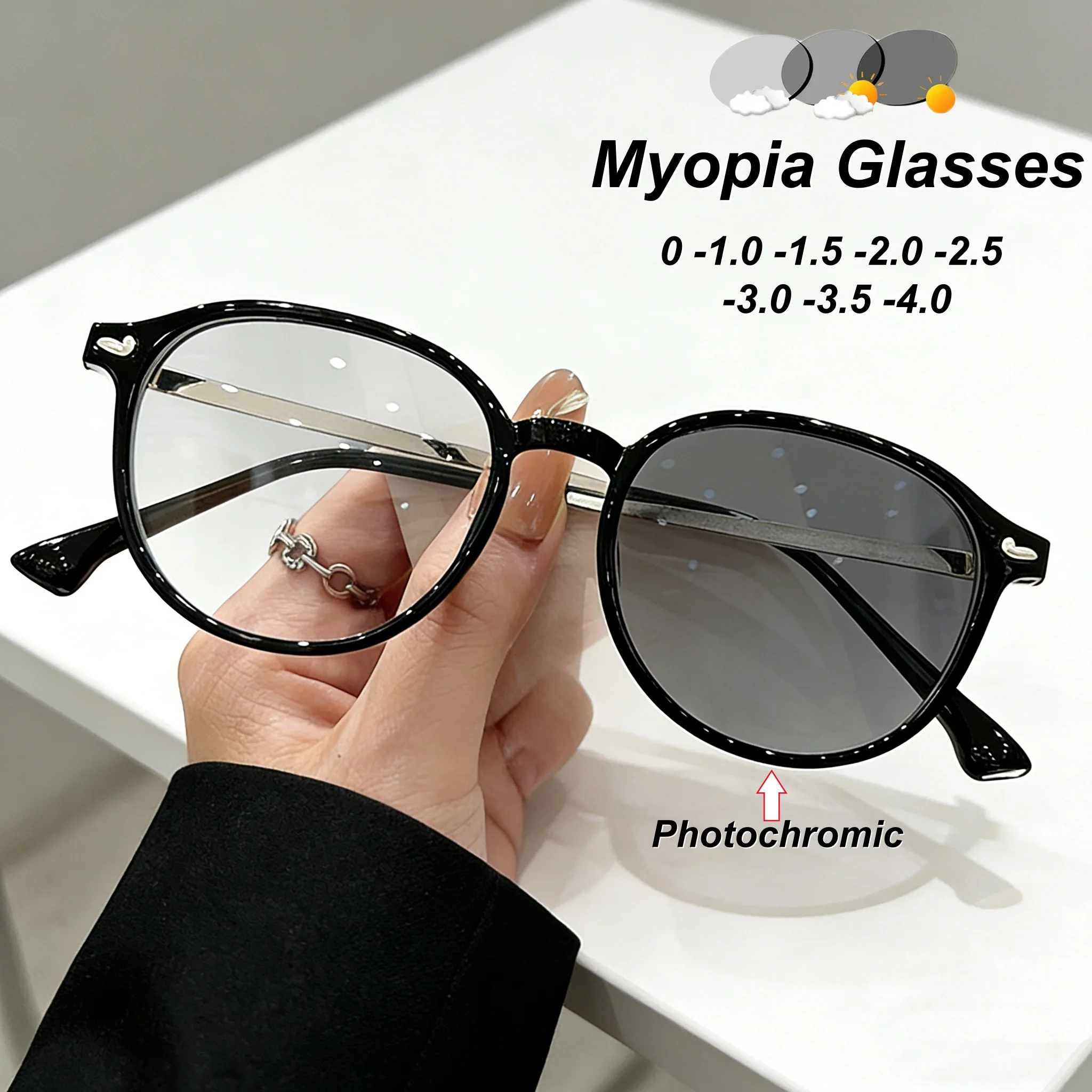 

New High Definition Round Frame Luxury Photochromic Women's Myopia Glasses Retro Neutral High Quality Anti Blue Light Glasses