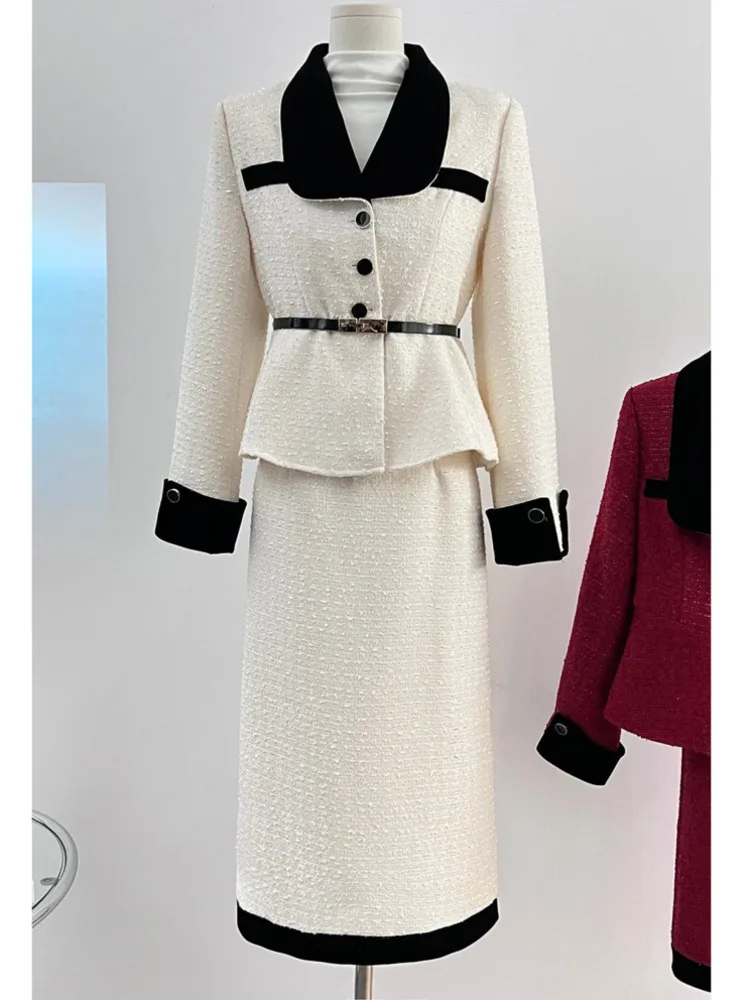 High-end New Long Skirt Suits Women Elegant Korean Small Fragrance Fashion Short Coat + Mid Skirt Casual Office Lady 2-Piece Set