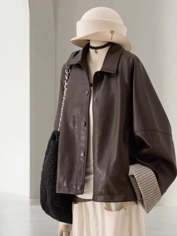 大きいサイズ 300 ポウファイオナブル パッチワーク ストライプ PU レザー ジャケット ルーズフィット 韓国風 スレ メンズ レディース 秋冬コート