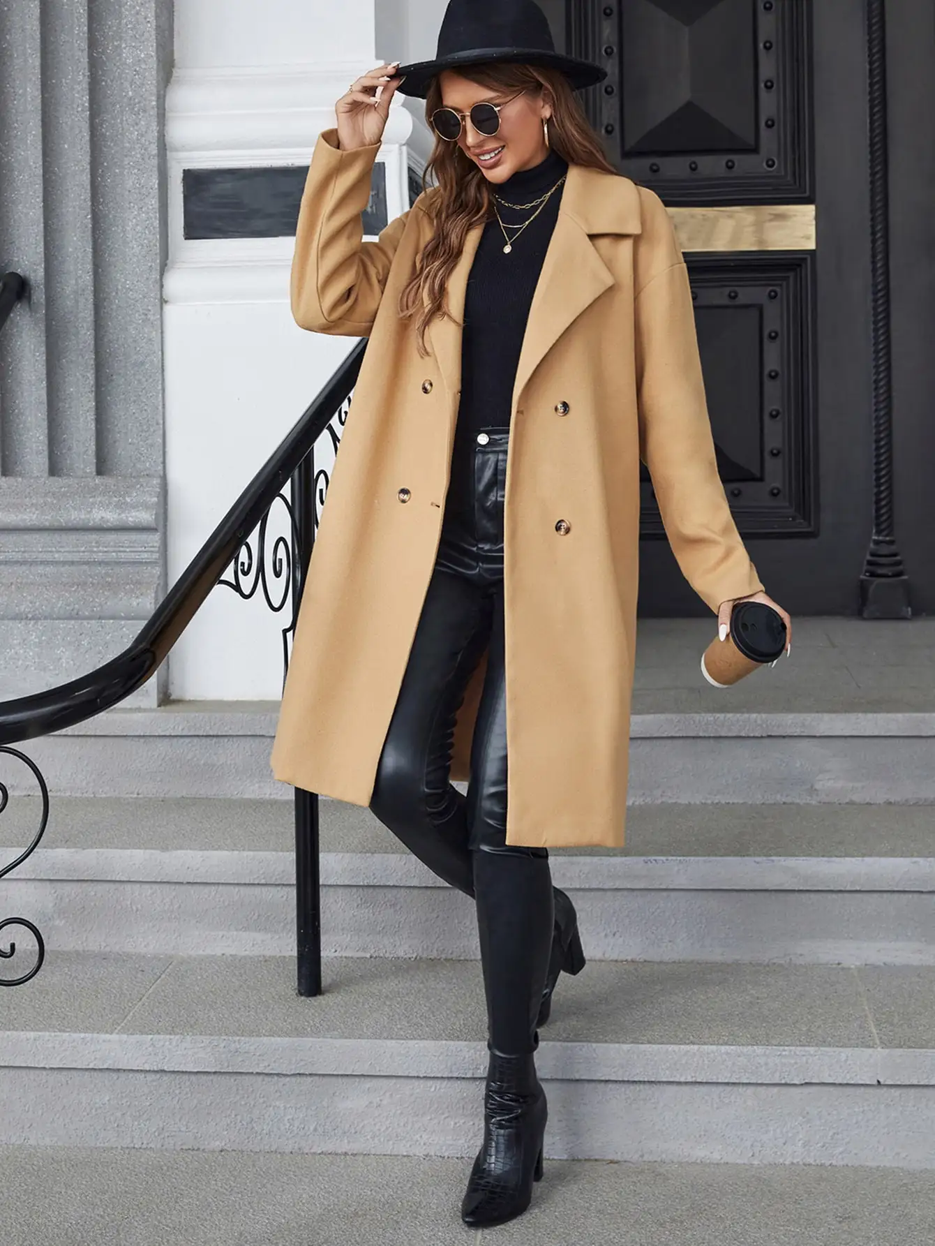 Hepburn Woolen Coat Autumn/winter Korean Version Loose Women\'s Thick Woolen Coat Women\'s Medium Length