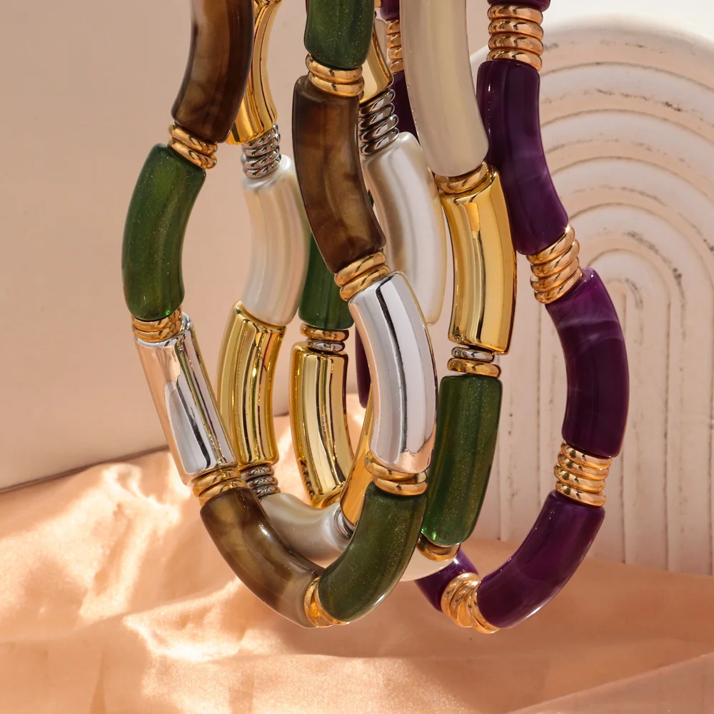 New Bamboo Big Tube Acrylic Choker Necklaces for Men Women Silver Color Chunky Elbow Stack Necklace Trendy Jewelry Collier Gift