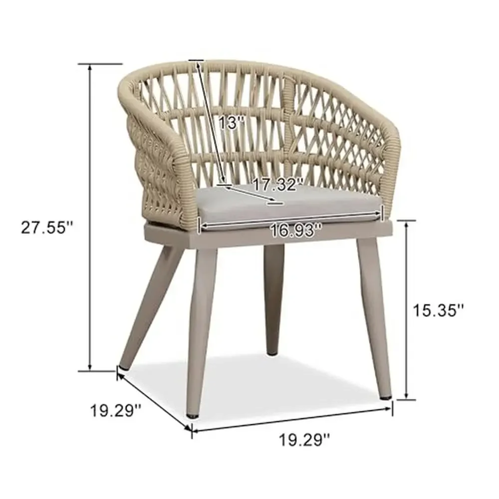 PE rattan estrutura de alumínio gramado jardim quintal deck cadeira de jantar ao ar livre conjunto de 2 champanhe