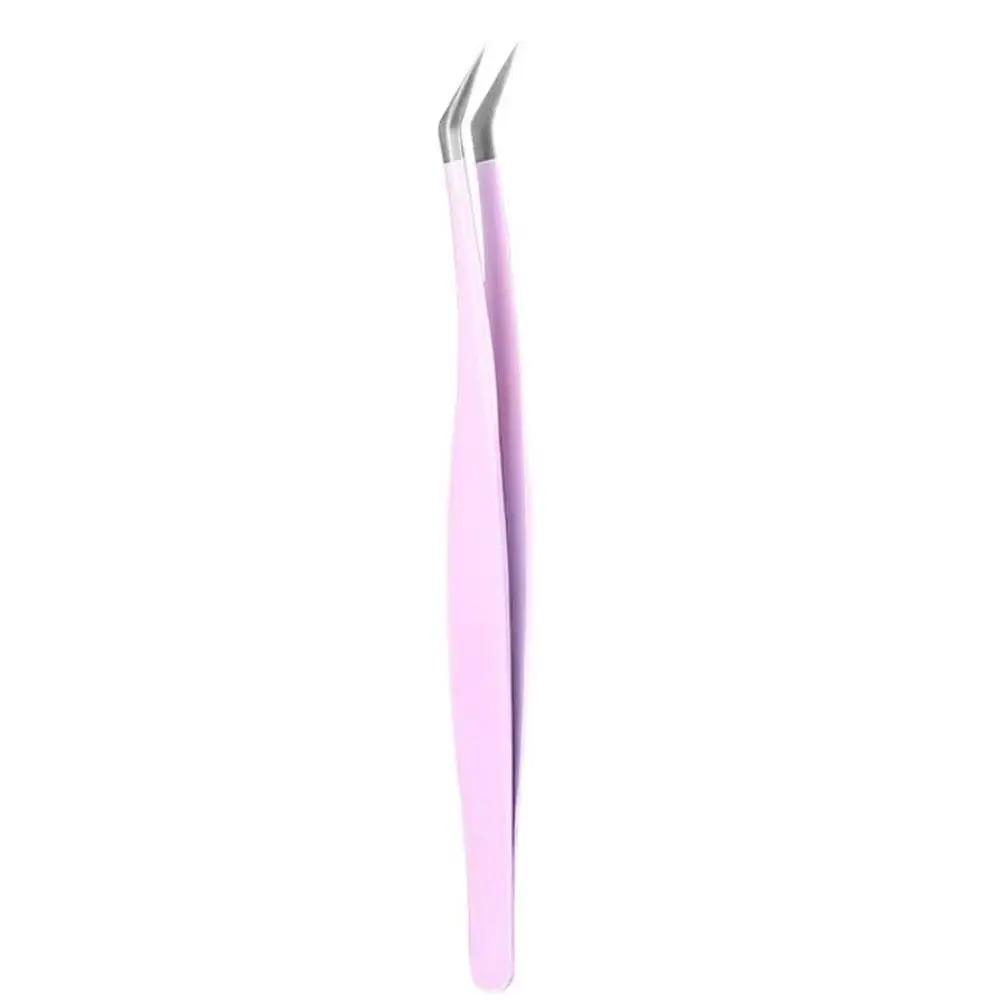 Stainless Steel Eyelash Tweezers Professional Grafting Lash Tweezers Pink Purple Green Anti-static Eyelash Extension Clip Pliers