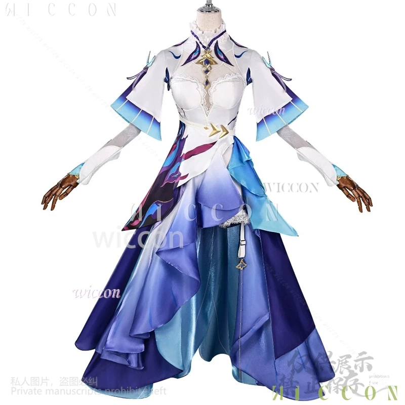 Anime Cos Cantarella 코스프레 애니메이션 게임 Wuthering Waves 의상 Jirai Kei Girls 아쿠아 퍼플 불규칙한 케이크 드레스 로리타 가발