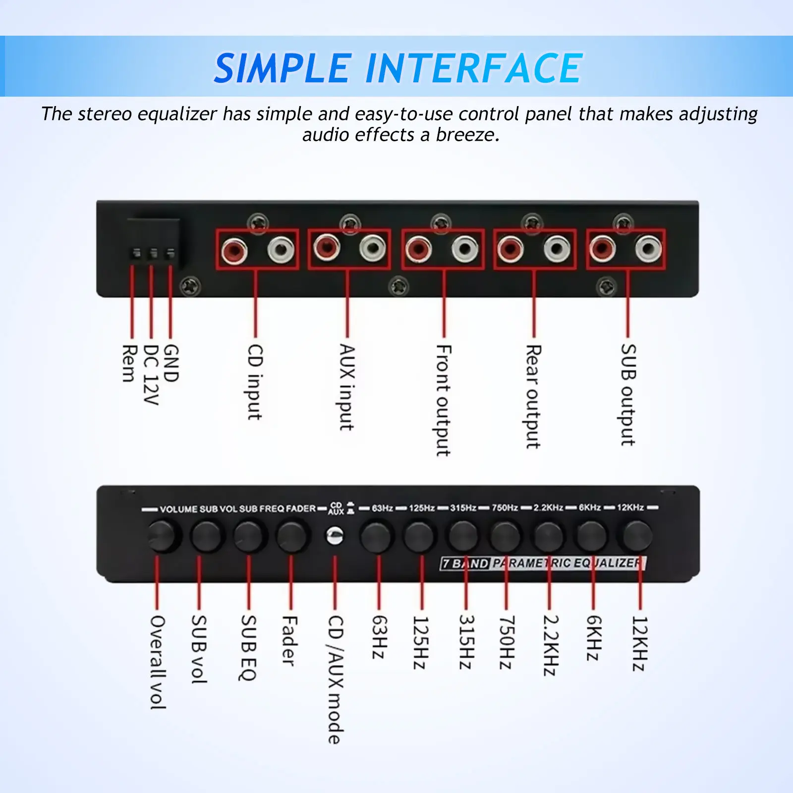 Car Audio Equalizer 7-Band Digital Graphic Equalizer Adjustable Car Stereo Amplifier Sound Enhancer Audio Controller