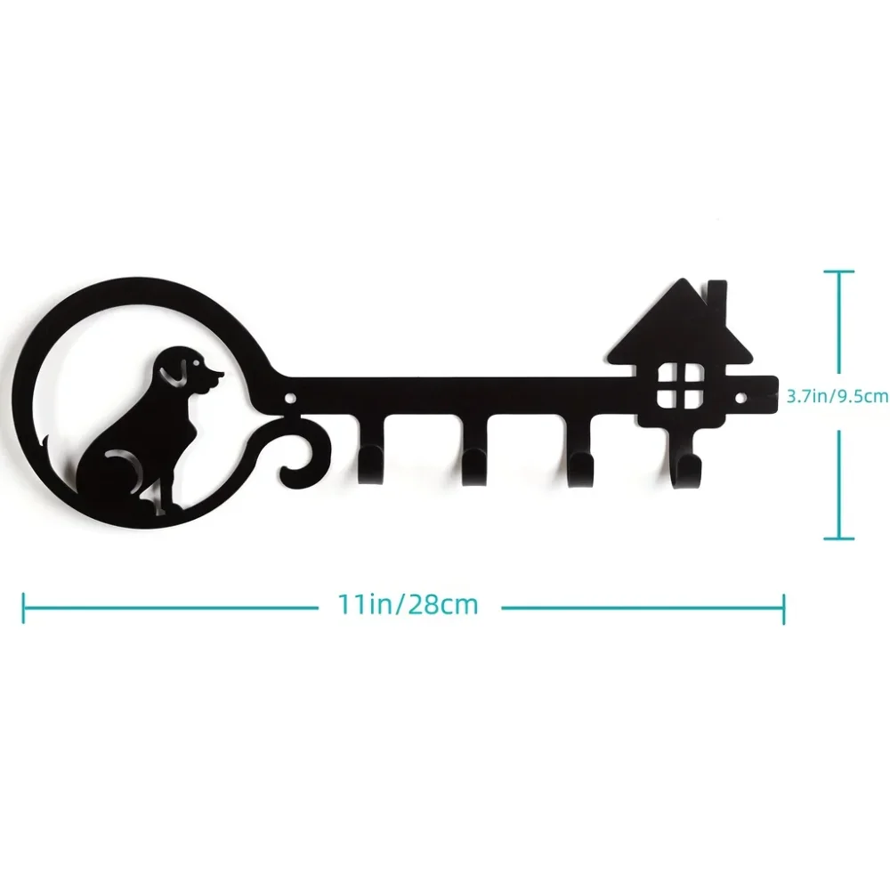 Dog Decorative Hooks Rack, Metal Dogs Loves Key Storage Rack -13 Inch Wide - Wall Mounted Key Holder Iron Crafts Coat Hanger