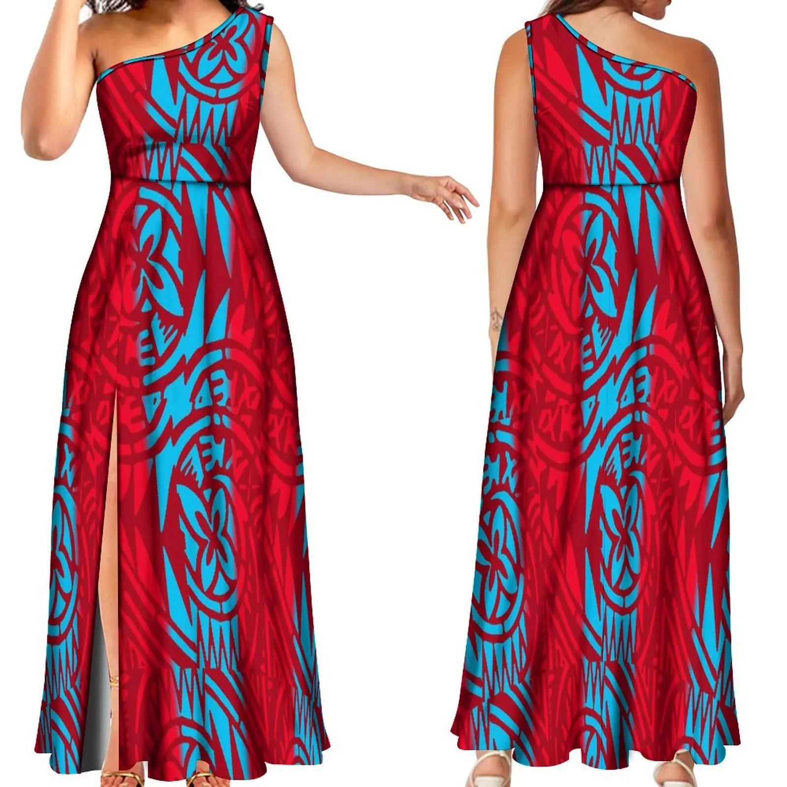 New Style Custom Polynesian Tonga Tribal Island Dress One Shoulder Sleeveless Split Long Maxi Dress Evening Party Dresses