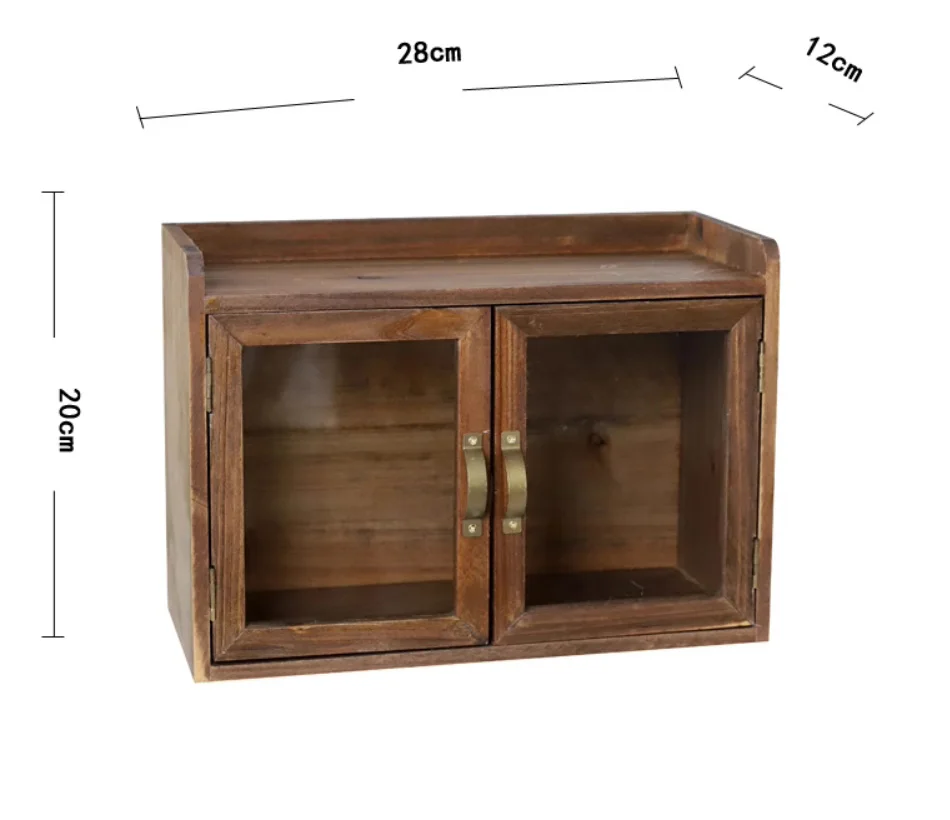 

Handmade Farm Tabletop Storage Wood Box with Glass Doors