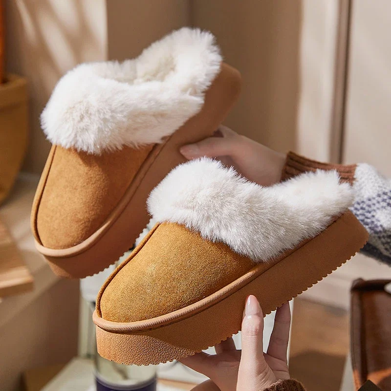 2024 New Winter Women's Plush Slippers Comfortable Non-slip Thick-soled Toe-cap Slippers Casual Warm Lady Indoor Cotton Shoes