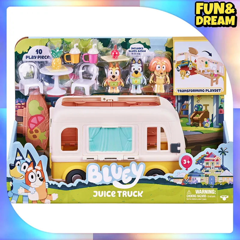 Genuine Bluey Playing House Collection Bluey Juice Truck Play Home Toys Birthday Gifts Kids Scene Toy Truck Models Puppy Models