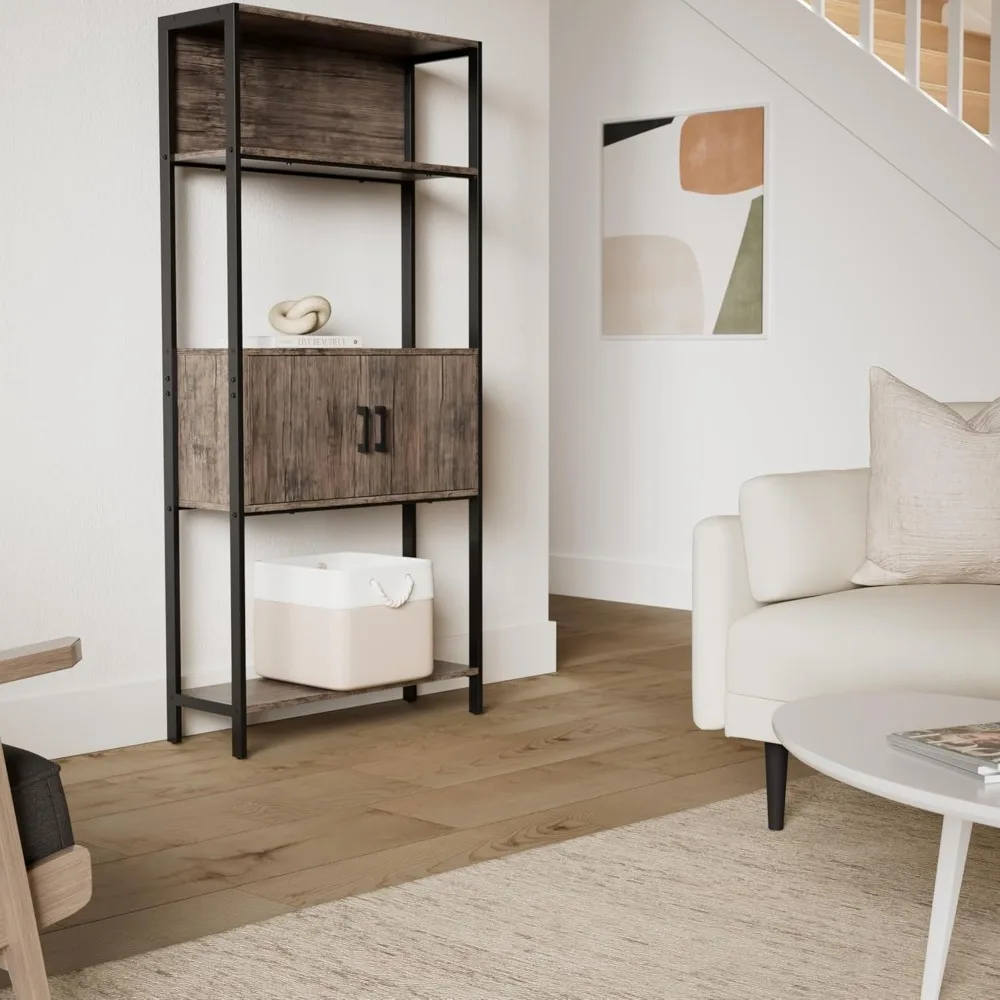 

4-Tier Bookshelf, Tall Bookcase, Wood Storage Cabinet, Home Office W/Cabinet,, Customized