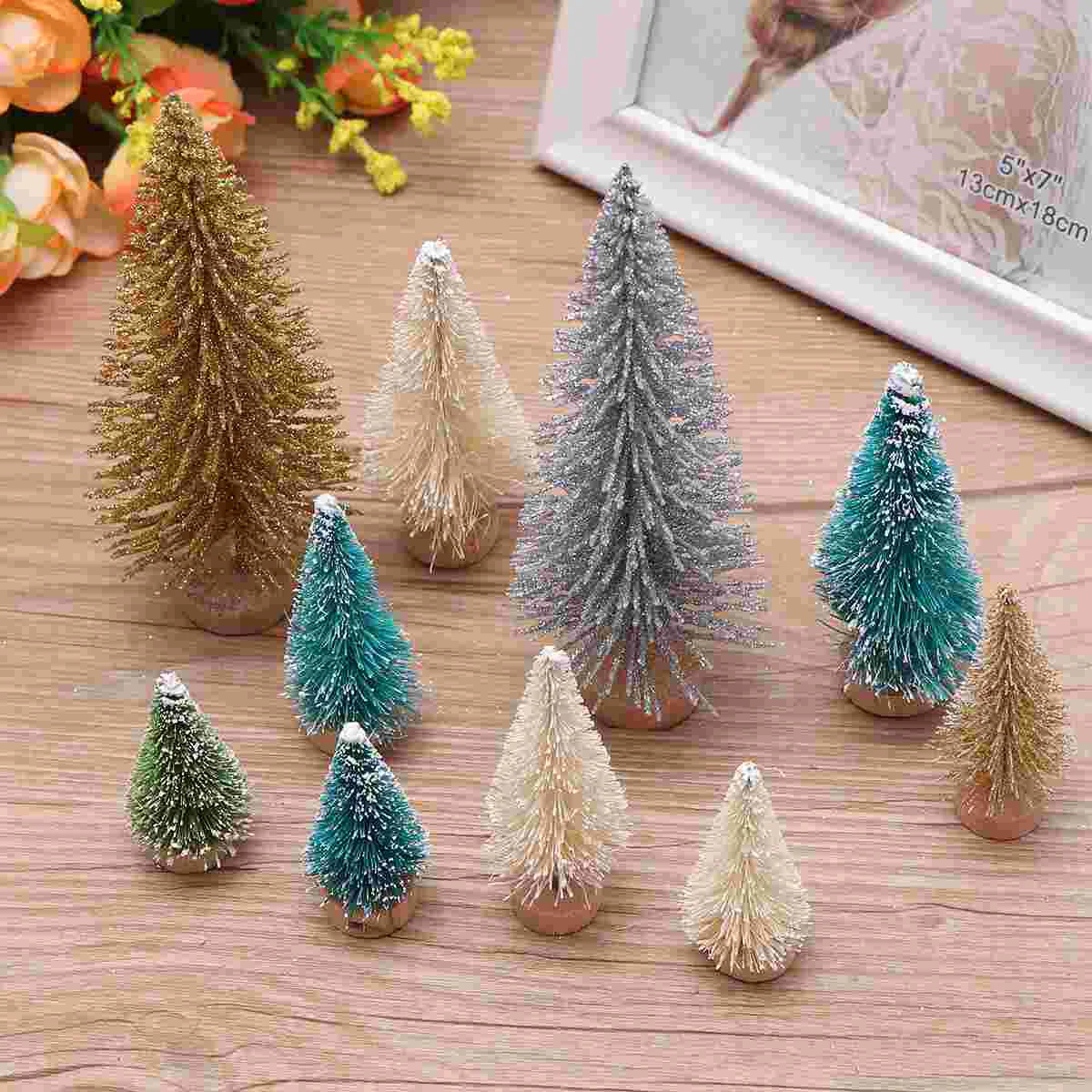 

Winter Snow Ornament Artificial Christmas Tree Desktop Decor Bamboo Mini Tabletop