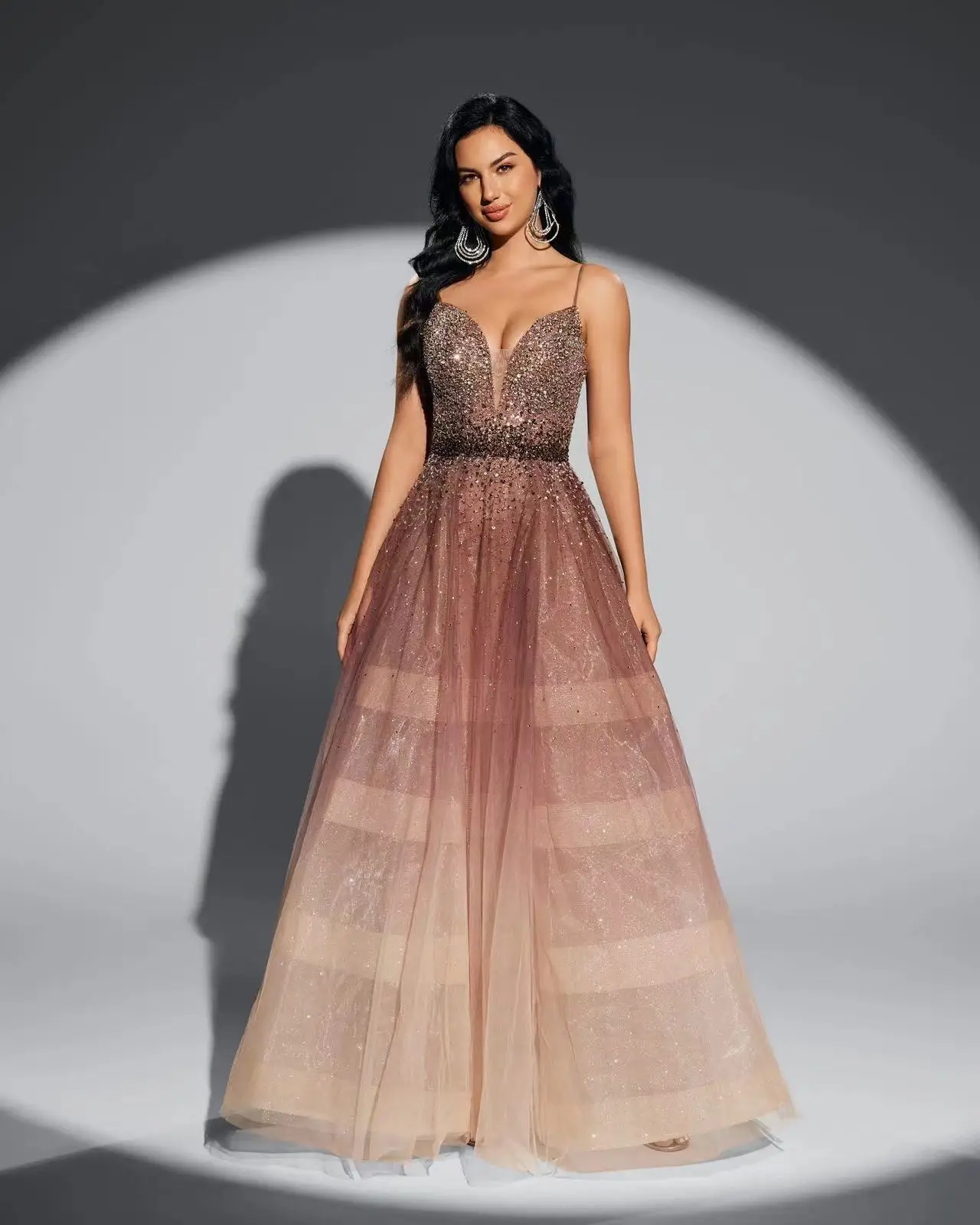 

(SALE)Shalimar Zhang Brown Long Evening Dress Sexy Spaghetti Straps Backless Prom Dresses Sweet Graduation Party Customized