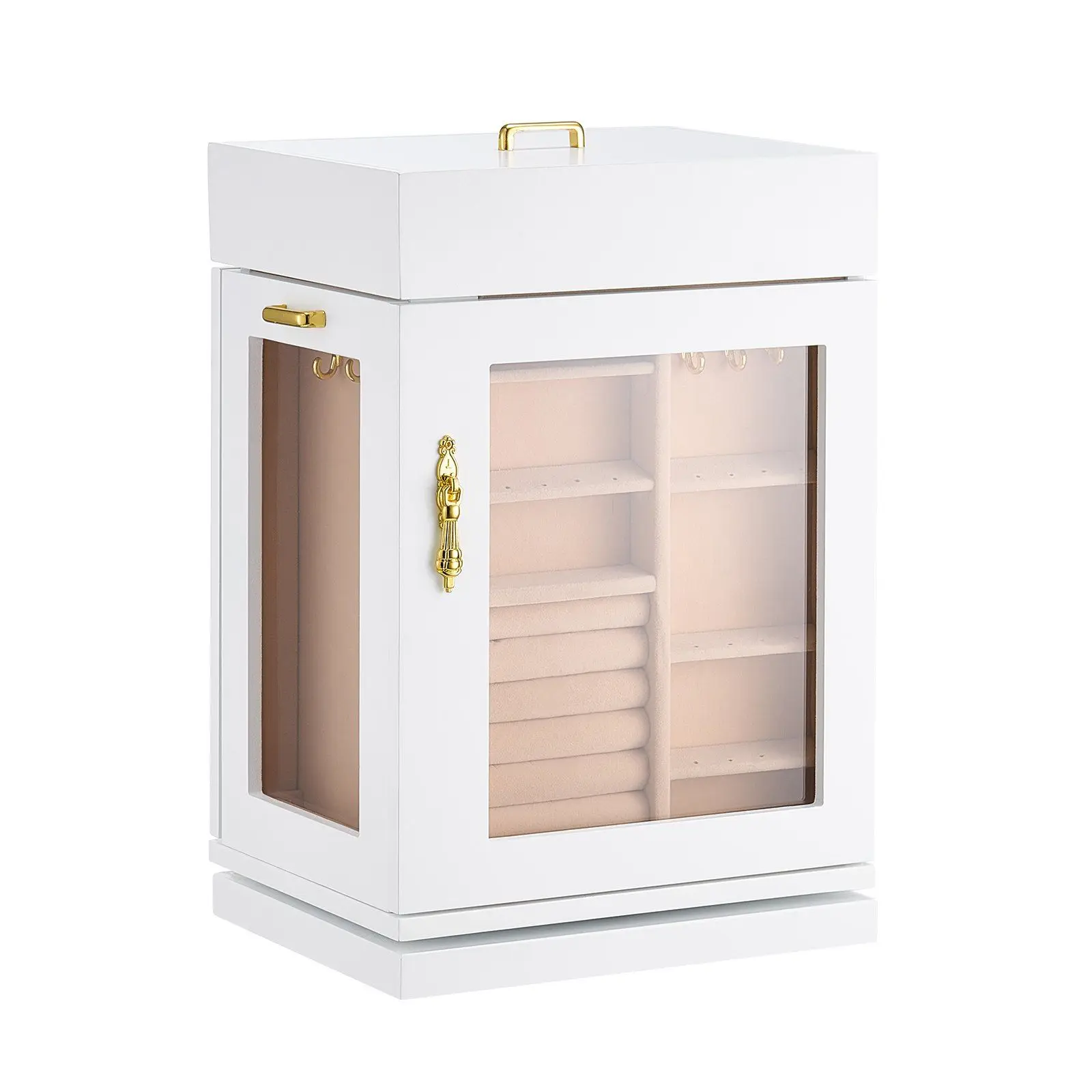 

Jewelry Box 360° Rotating Jewelry Organizer with Built-in 4 Necklace Hooks White