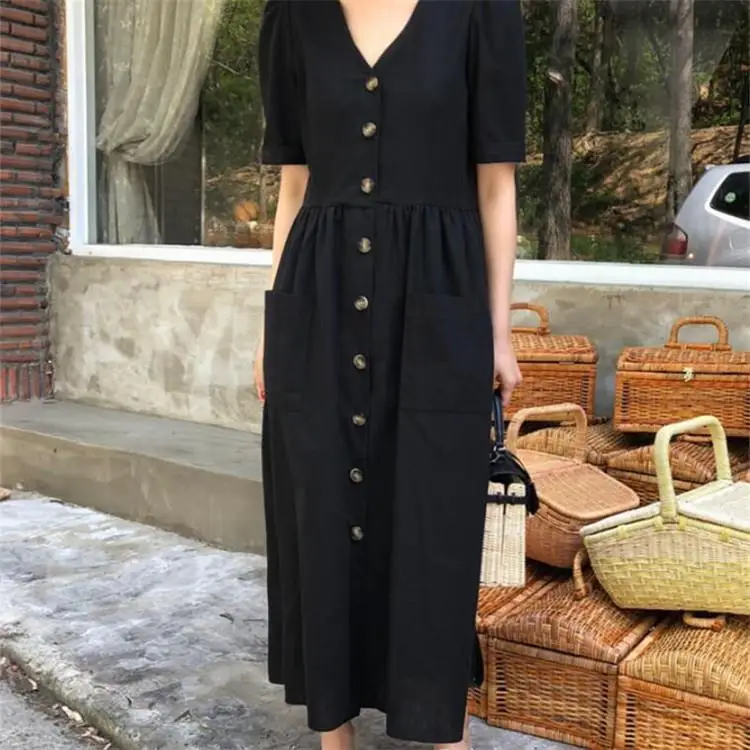 

ort Collar Long irt Sle Single Dr Loose Waist Polyester Fiber V-Ne Busin Casual ort Sve Summer Dr