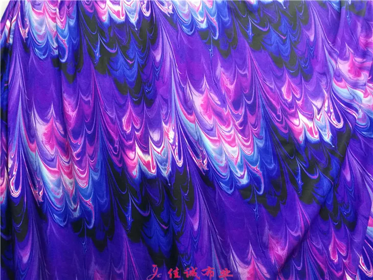 YLM Large Stretch Spandex Fabric Purple Flame Printed Bradin Dance Wear Swimsuit Dress DIY Fabric