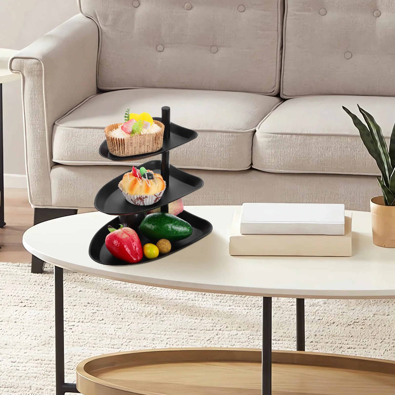 

Three-Tier Storage Rack Black Metal Serving Tray Cupcake Stand for Kitchen Counter Desserts Fruits Snacks Party Display