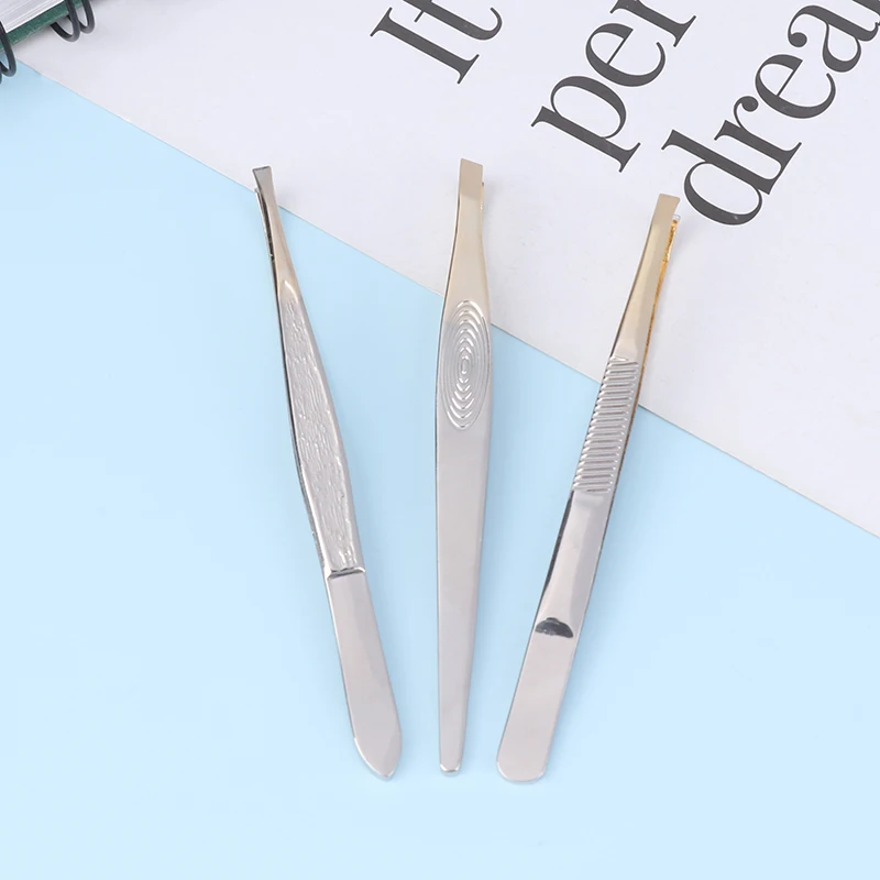 ملقط حواجب من الفولاذ المقاوم للصدأ ، مشبك إزالة شعر الوجه ، رأس مائل مسطح ، ملقط مكياج ، أدوات تجميل الرموش ، 1 النقدي